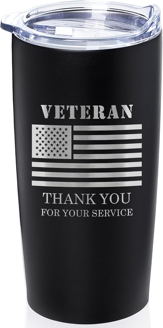 Lifetime Creations Veteran Tumbler - Engraved Veteran's Day Gifts with USA Flag for Veterans Day Event, Thank You for Your Service, Employees, Community Recognition (Matte Black, Holds 20 ounces)