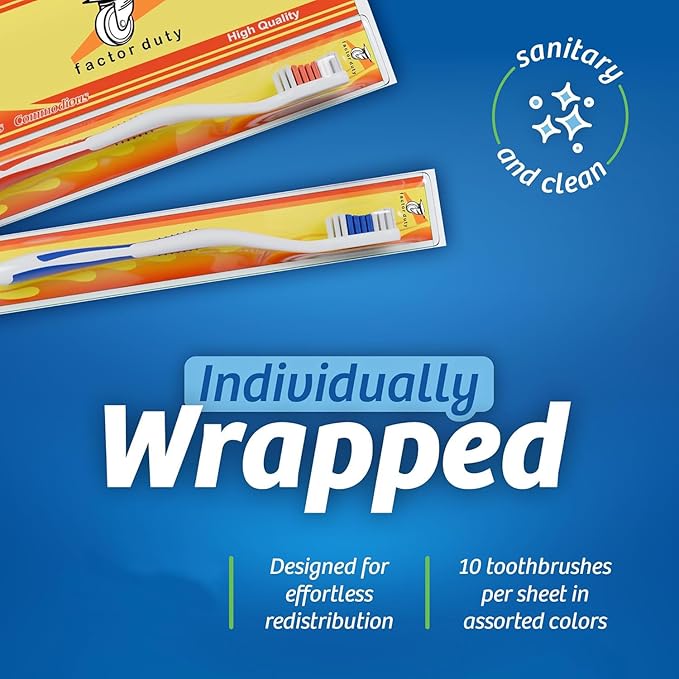 FactorDuty 200 Pack Toothbrush Standard Classic Medium Soft Toothbrush Bulk Individually Wrapped