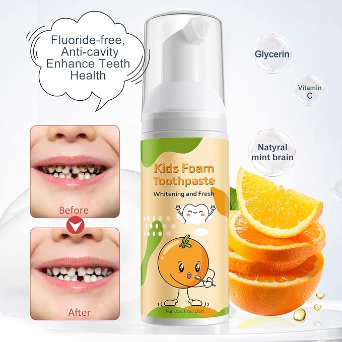 Foam Toothpaste Kids, Toddler Toothpaste with Low Fluoride, Mouthwash for Dental Care, Kids Toothpaste for U-Shape Electric Toothbrush
