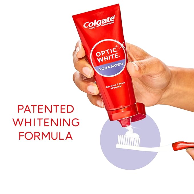 Colgate Optic White Advanced Hydrogen Peroxide Toothpaste Pack, Teeth Whitening Toothpaste, Enamel-Safe Hydrogen Peroxide Formula, Helps Remove Tea, Coffee, and Wine Stains, ICY Fresh, 2 Pack, 4.5 oz