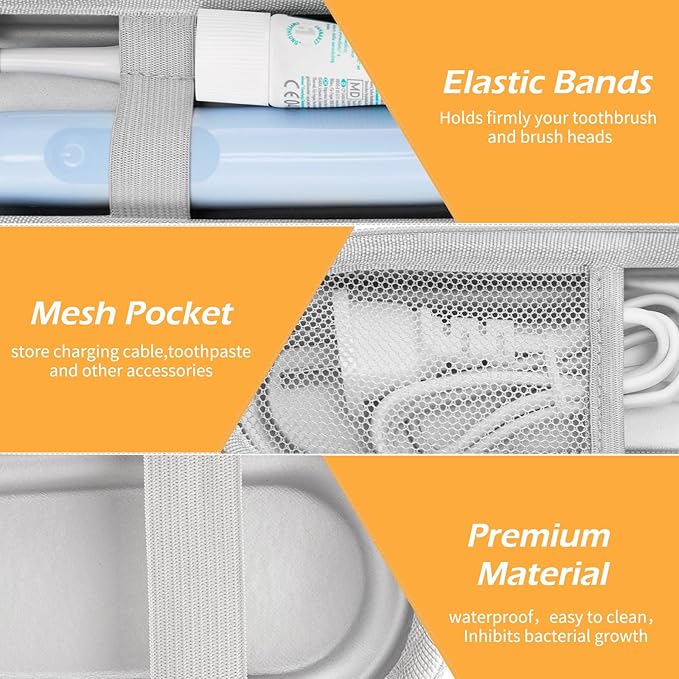 TYSORETY Toothbrush Travel Case for Oral B/Oral-B Pro 1000 1500 5000 7000 & Philips Sonicare 4100 1100 5300 5100 6100/iO Electric Toothbrush, Hard Protective Storage Bag (Dazzling gold)