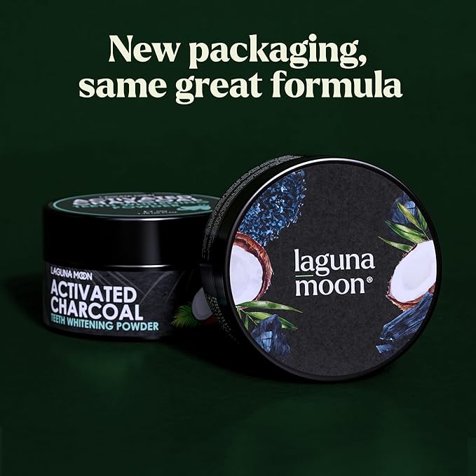 Lagunamoon Activated Charcoal Teeth Whitening Powder - 50g Natural Coconut Charcoal, Effective Teeth Stain Remover and Toothpaste Alternative - Safe for Gums Or Enamel