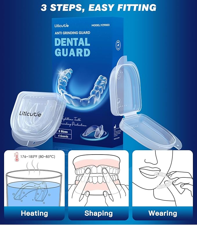 Mouth Guard for Grinding Teeth at Night,Teeth Grinding Mouth Guard for Sleep,Reusable Guards for Sleeping,4 Pack/2 Size,Transparent