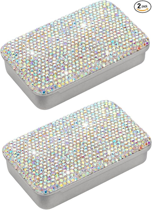 2pcs Dental Floss Holder Bling Gum Container Small Metal Tin Box Case for Q-tip,Cotton Swab（Colorful