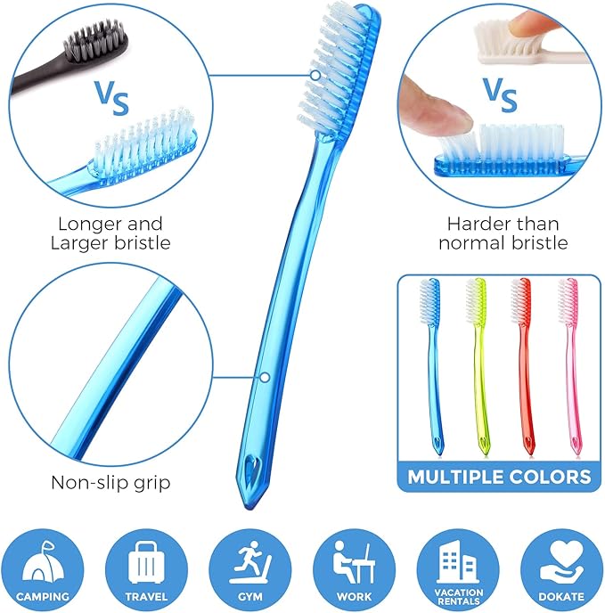 Zopeal Extra Hard and Firm Toothbrush for Adults Bulk Huge Large Long Head Bristle Full Head Manual Toothbrush for Whitening Cleaning(8 Pieces)