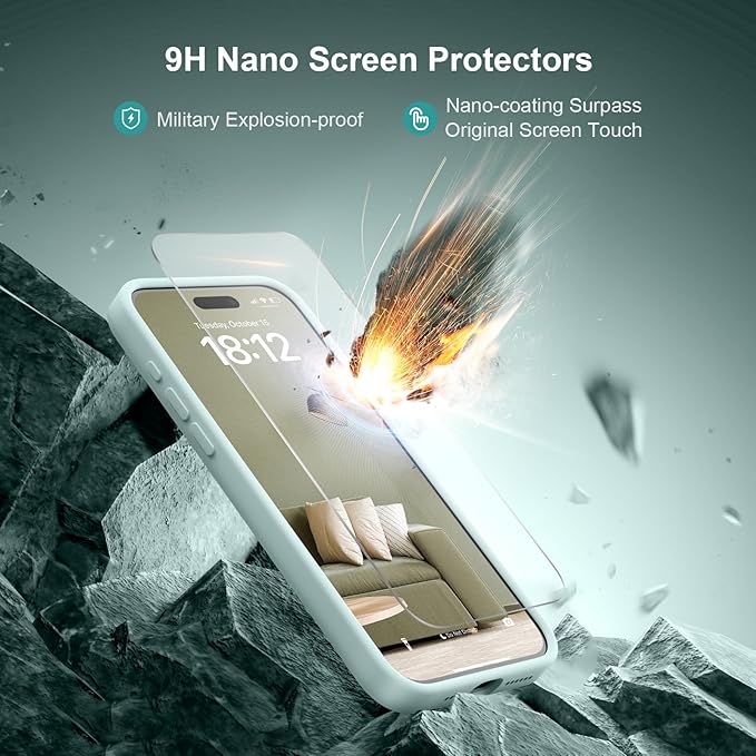 Magnetic for iPhone 15 Pro Case, Compatible with MagSafe, with 9H Nano Screen Protectors, Full Camera Protection, Silicone Shockproof Microfiber Lining Phone Case 6.1", Mint Green