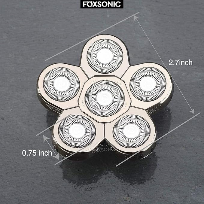 FOXSONIC Silvery Men's Electric Shaver Replacement Heads Electric Razor Blade Replacement Head 6 Blades Head Shaver replacement Bald Shaver Head Blade