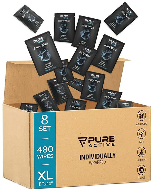Shower Body Wipes, 480 Individually Wrapped Personal Hygiene Body Cleansing Wipes for Women and Men, Keep Clean After Gym Travel Camping Outdoors Sports