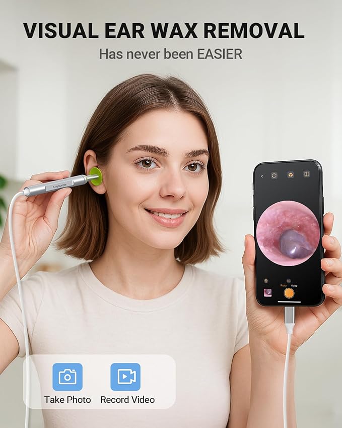 Digital Otoscope Compatible with iPhone and Android Devices, HD Ear Camera with Ear Wax Removal Tools, Video Ear Scope Otoscope with Light, Capture Photos and Videos (Silver)