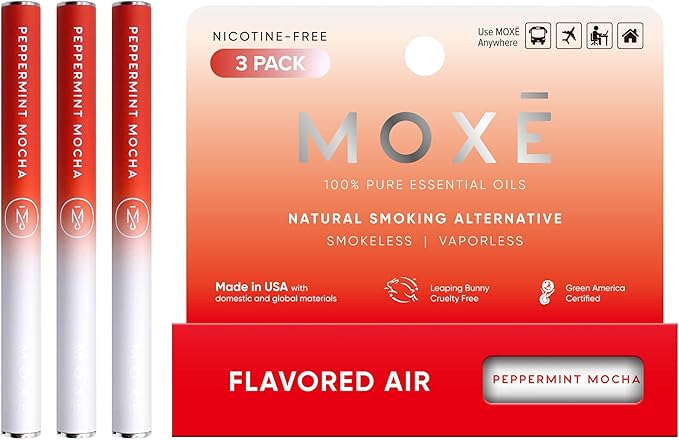 MOXE Natural Peppermint Mocha Air Inhaler | Non Electric Long-Lasting Flavored Air Refreshing Support | Oral Fixation Menthol & Coffee Essential Oils, Craving Relief - 3 Pack