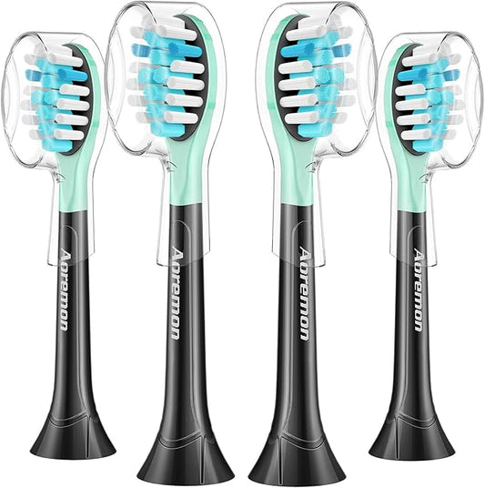 Aoremon Toothbrush Replacement Heads for Sonciare C3 - Brush Heads for Philips Sonicare 2 Series 3 Series ProtectiveClean 4100 5100 6100 DiamondClean FlexCare HealthyWhite G3 W3 C2 G2 C1,4 Count,Black
