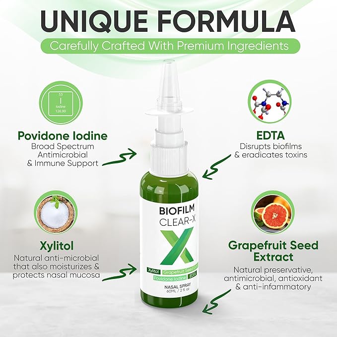 BioFilm Clear-X Nasal Spray with EDTA, Xylitol and Grapefruit Seed Extract, 2fl.oz 60ml, 500 Sprays per Bottle