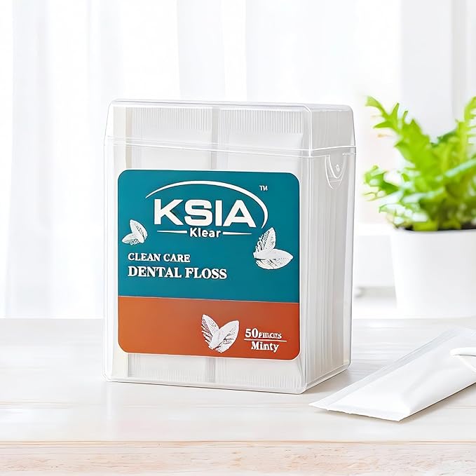 KSIA Klear Mint Dental Floss Picks, 50 Count Tooth Picks Flossers, Dental Floss Cleaner, Dental Flossers for Family, Keep Teeth Clean, Remove Food and Plaque, with 1 Portable Case