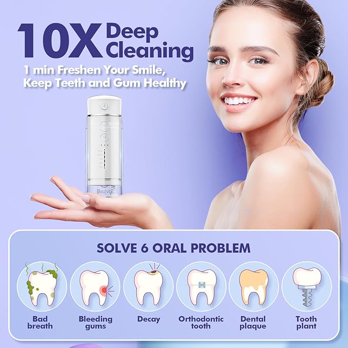 Water Flosser Mini Cordless Portable: 5 Modes Water Dental Floss with Telescopic Water Tank, 6 Tips, IPX7 Waterproof Oral Irrigator for Teeth Cleaning Gums,Orthodontic,Braces Dental Care (White)