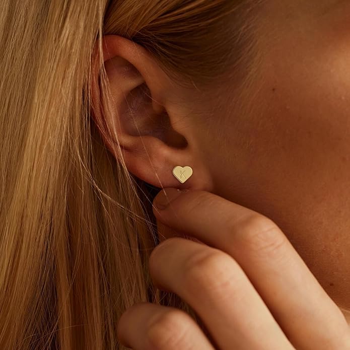 Heart Initial Earrings for Girls Kids Women - 18K Gold Filled Heart A-Z Initial Letter Earrings Teen Girls Gifts Trendy Stuff Birthday Gift for 5 6 7 8 9 10 Year Old Girl Gifts