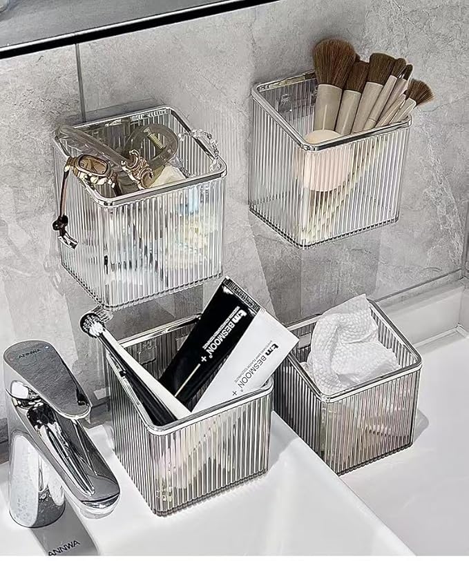 2 Pack Wall Toothbrush Holder for Shower Adhesive Shower Holder for Tooth Brush,Electric Toothbrush,Toothpaste,Razor,Makeup Brush,Hanging Wall Storage Organizer Bucket(Grey)