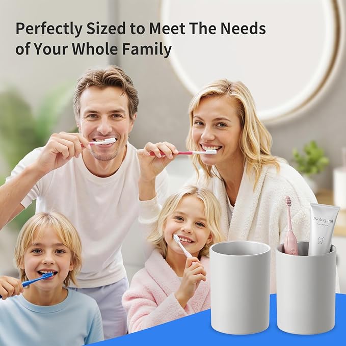 Toothbrush Cup 13.75oz 390ml with Non-Slip Pad, Easy to Clean Bathroom Cup 2Pcs, Reusable Plastic Bathroom Tumbler, Grey