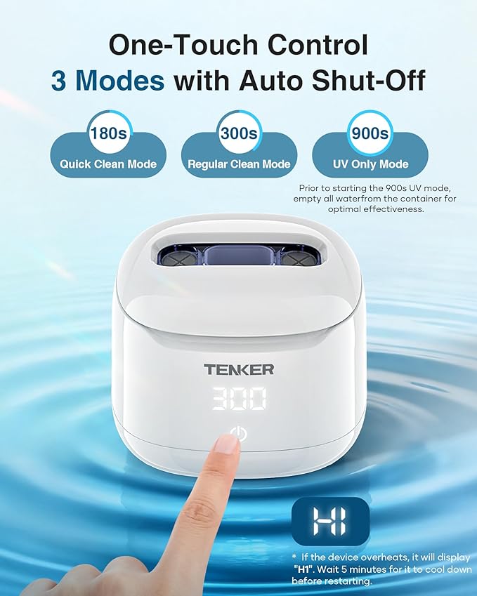 Ultrasonic Retainer Cleaner Machine, 49kHz Dental Cleaning Pod for Night Guards, Mouth Guards, Aligner, Braces, Toothbrush, Jewelry, Dentures, Ultrasonic Cleaner for Oral Dental Care, 220ML, White