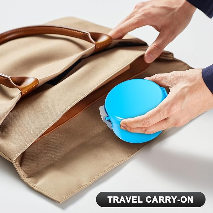 Denture Bath Case, Leak Proof Denture Cup for Travel, False Teeth Container for Soaking Dentures & Retainer, Retainer Cleaner Case, Sky Blue + Silver Gray.