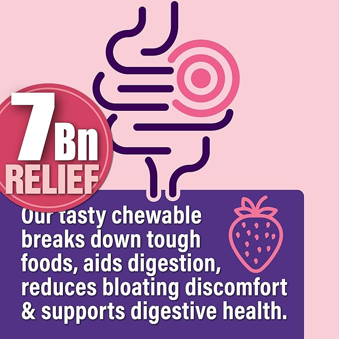 Gas & Bloating Support for Women and Men 7 Billion CFU – Chewable Probiotics & Lactobacillus Reuteri, Daily Digestive Enzymes for Occasional Bloating, Gut Comfort & Digestive Health (60 Counts)