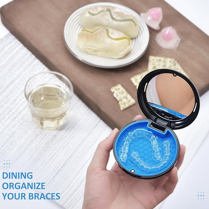 Retainer Case with Mirror and Lanyard,Slim Aligner Case with Vent Holes,Cute Dental Brace Box with Retainer Removal Tool and Brush