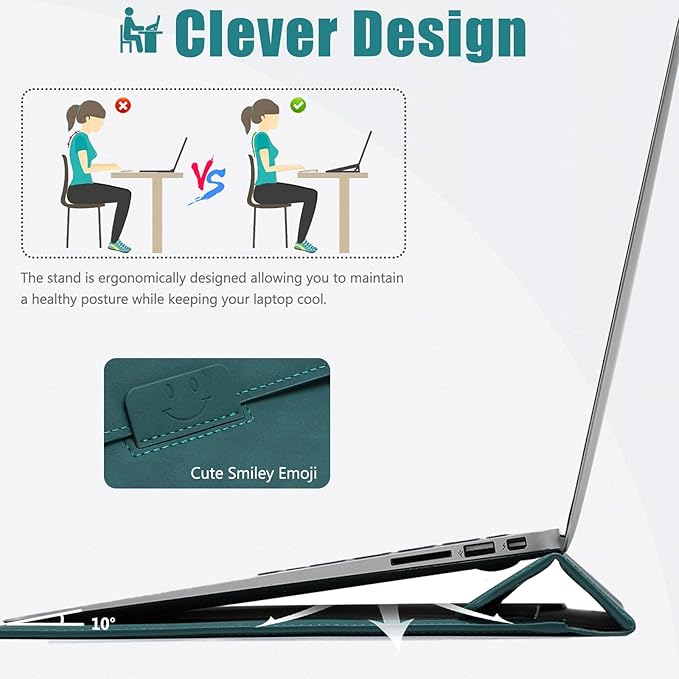 HYZUO 13.3-14 Inch Laptop Sleeve Case with Stand Feature for MacBook Pro 14 M5/M4/M3/M2/M1 2026-2021, MacBook Pro/Air 13.3, 13" 13.5" 13.8" Surface Laptop, HP Spectre X360 13/14, Dark Green