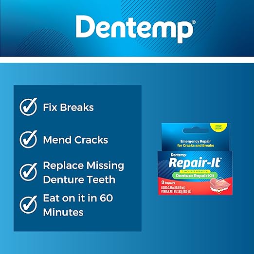 Dentemp Repair Kit - Repair-It Advanced Formula Denture Repair Kit (Pack of 2) - Repairs Broken Dentures, Mends Cracks and Replace Loose Teeth