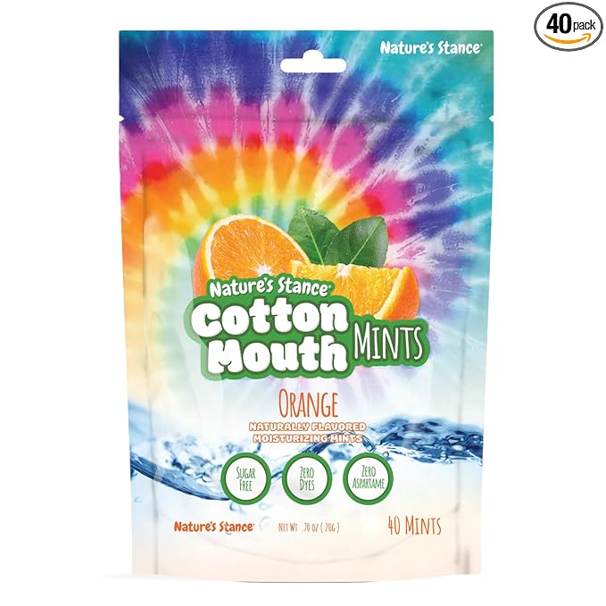 Nature’s Stance Cotton Mouth Xylitol Mints, Dry Mouth Lozenges Sugar Free, Mouth-Watering Mints - Stimulates Saliva & Freshens Breath, 40 Count (Orange)