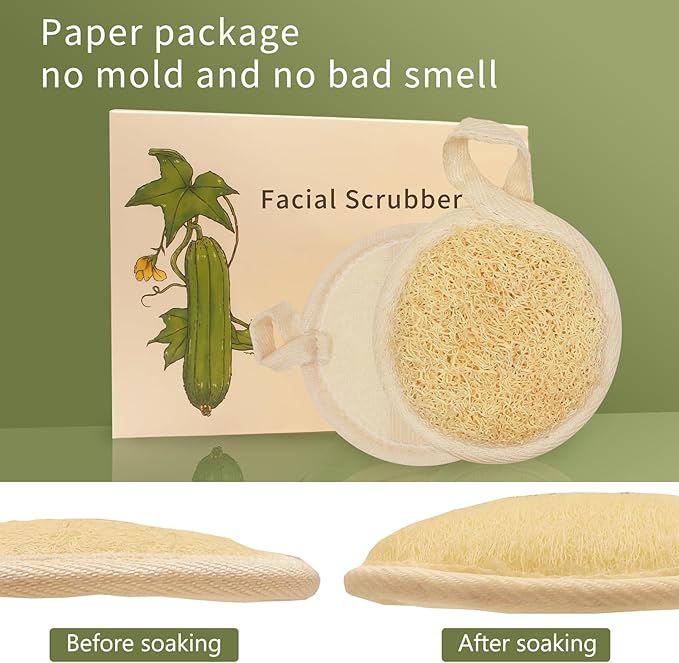 Natural Loofah Face Scrubber (4Pack),Exfoliating Facial Scrub Pads Made from Organic Luffa for Women and Men