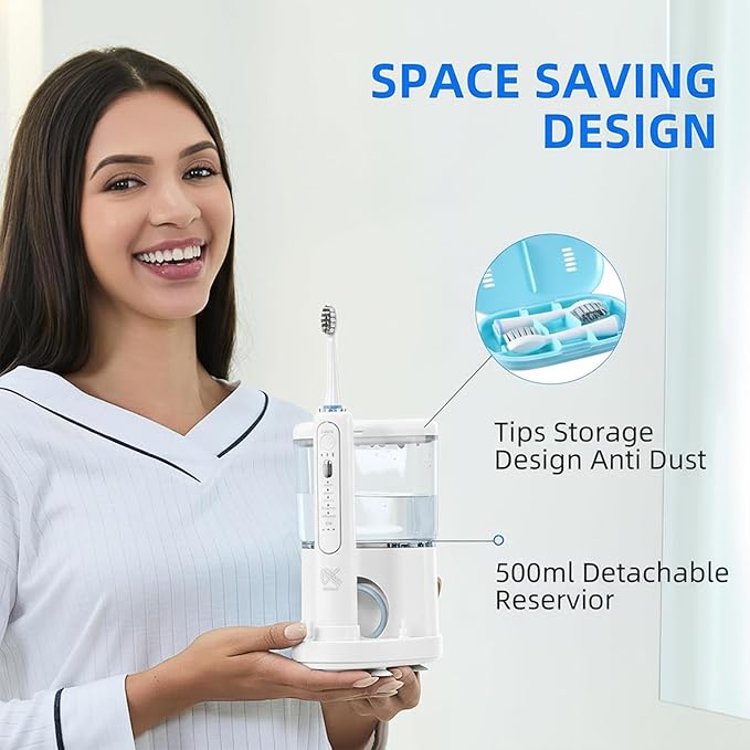 Professional Flossing Electric Toothbrush with Water Flosser, Water Flossers for Teeth 2 in 1 Toothbrush and Water Flosser Combo, Sonic Electric Toothbrush Cordless Flossing Brush (White)