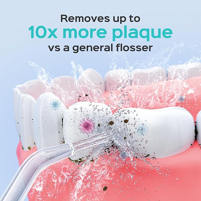 COSLUS Electric Water Flosser for Teeth: Professional Dental Pick for Orthodontic, Sensitive Gums, Braces - 12 Pressure Settings & 5 Multi-Functional Tips for Multiple Users, Home Use, White, E1
