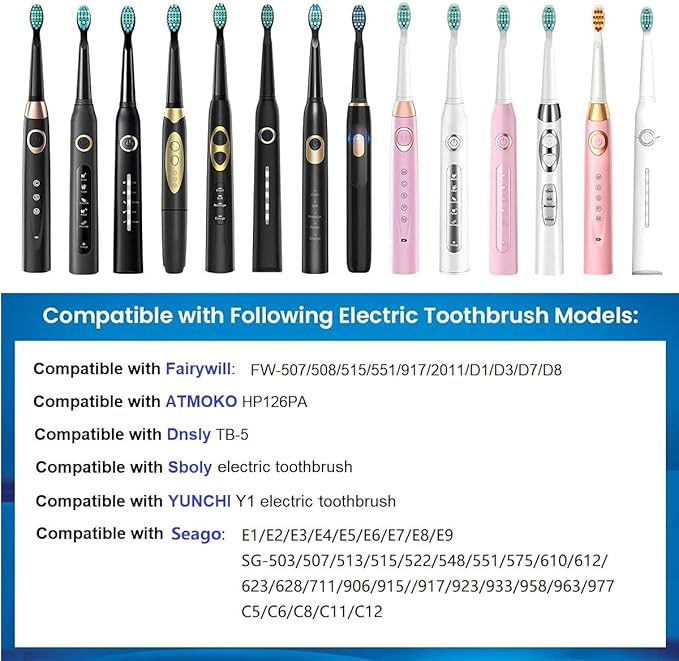 Electric Toothbrush Heads Compatible with TEETHEORY Sonic and Fairywill - Replacement Brush Heads Compatible with FW-507/508/551/610/659/719/909/917/959,FW-D1/D3/D5/D7/D8, 10 Pack, White