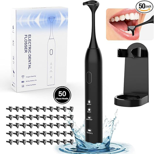 Voraiya Electric Flosser for Teeth Electric Flosser Dental Floss 3 Modes + 50 Replacement Heads Rechargable Ultrasonic Power Flossing for Teeth Adults & Kids