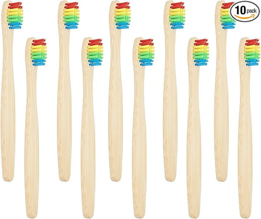 SEVENHEAD 10 PCS Kids Bamboo Toothbrushes Soft Bristles Wooden Toothbrushes, Natural Biodegradable BPA Free Eco Friendly Toothbrushes Colorful