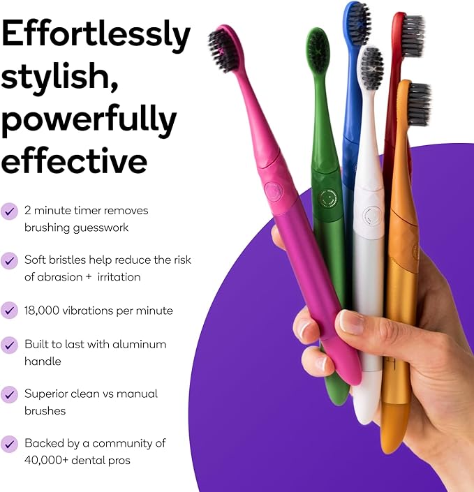 Burst Nova Toothbrush (Red) | Sonic Powered Teeth Whitening | Super-Soft Bristles | 18000 VPM | 2 Minute Timer | Aluminum Handle | Replaceable Brush Head | Compact Size | with AAA Battery