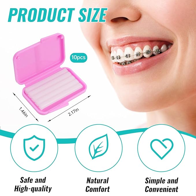 10 Pack Dental Braces Wax for Teeth Braces & Aligners, 50 Unscented & Flavorless Orthodontic Wax Strips for Dental Care Braces Brackets Cover Lip Protector Oral Appliances Ortho Accessories