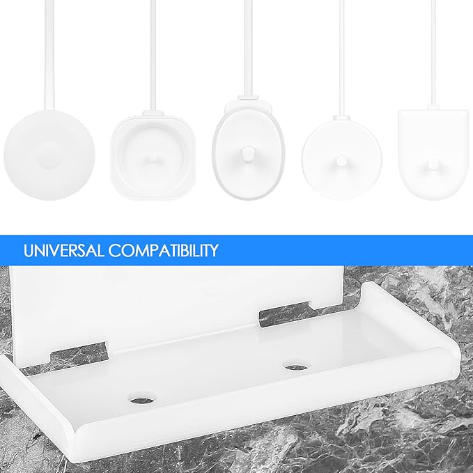 2Pack Electric Toothbrush Holder Wall Mounted, Electric Toothbrush Cord Organizer Holds 2 Chargers, Self Adhesive Electric Toothbrush Stand for Bathroom, Medicine Cabinet, Dorm(White)