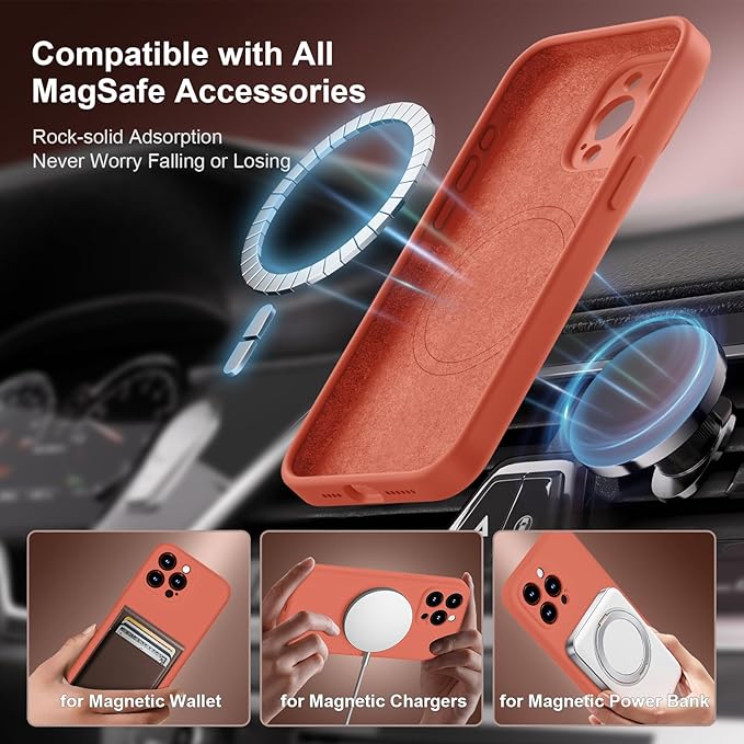 Magnetic for iPhone 15 Pro Case, Compatible with MagSafe, with 9H Nano Screen Protectors, Full Camera Protection, Silicone Shockproof Microfiber Lining Phone Case 6.1", Pink Pomelo