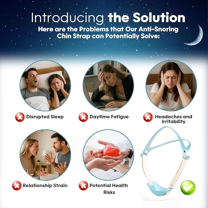Anti Snoring Chin Strap - Adjustable Snore Stopper for Sleeping | Breathable & Reusable Stop Snoring Solution | Comfortable Anti Snore Device for CPAP Users & Nighttime Snorers