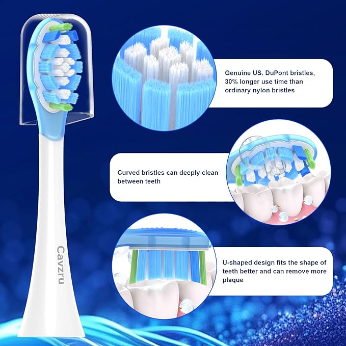 Cavzru Replacement Toothbrush Heads for Philips Sonicare C3 C2 G3 A3 W2 W3, 6 Pack Soft Silicone Brush Heads for HX9054 4100 5100 6100 7500, Compatible with Snap-On Handles, Anti-Collision Design