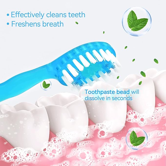 Erinde 5 in 1 Mini Disposable Toothbrushes with Toothpaste + Tongue Scraper + Picks + Floss Travel Case, Prepasted Travel Toothbrushes Pick for Work or Travel, Soft Brushes, 12 Count (Sakura Flavors)