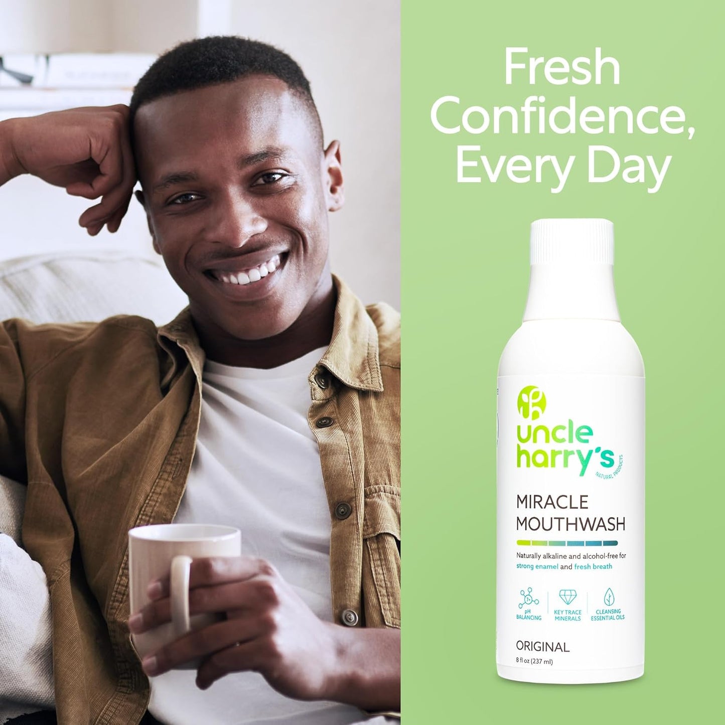 Uncle Harry's Natural Alkalizing Miracle Mouthwash | Adult & Kids Mouthwash for Bad Breath | pH Balanced Oral Care Mouth Wash & Mouth Rinse (8 fl oz)