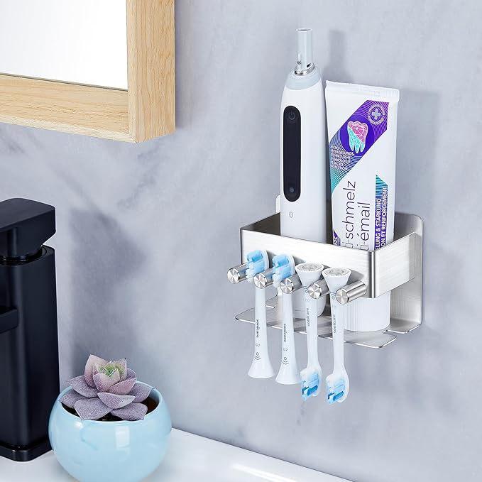 Toothbrush Holders, Toothbrush Head Holder Wall Mounted, Electric Toothpaste Holder for Bathroom, Shower Tooth Brushing Holder Storage, Stainless Steel Brushed Nickel Tooth Brush Holder Organizer