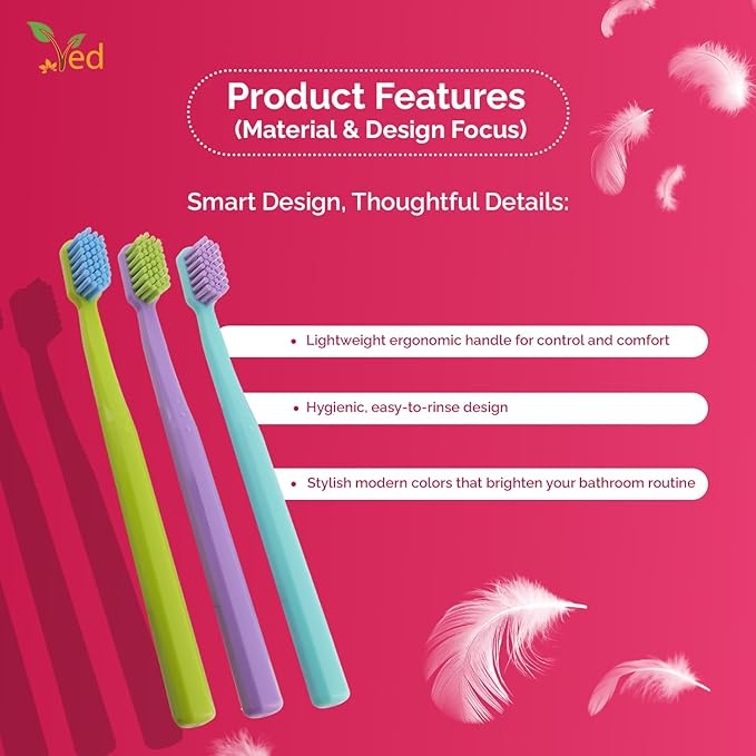 Ved Replacement Heads for Tooth Brush - Brush Head Pack, Soft Bristle Toothbrushes for Adults, Medium & Extra Soft Options, Adults with 5,460 Super Soft Bristles for Sensitive. (Purple+Cyan+Green)