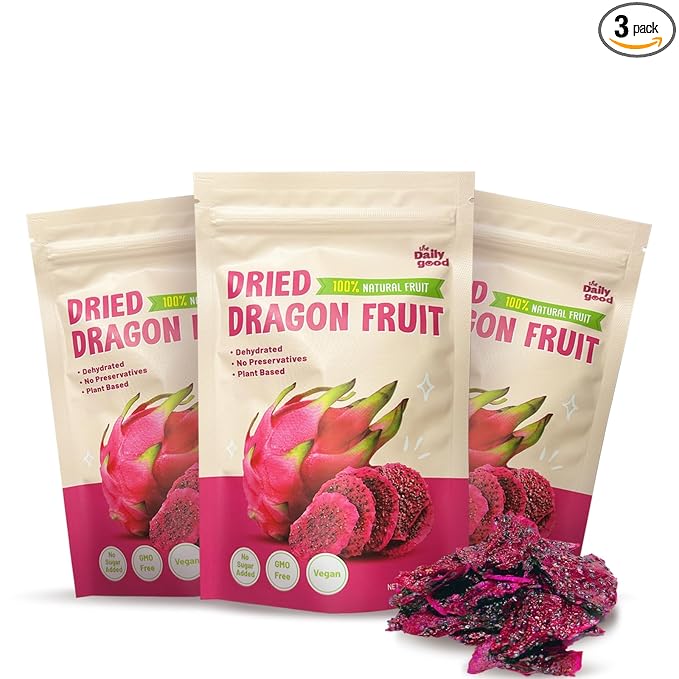 The Daily Good Soft-Dried Dragon Fruit Slices | All Natural Superfood Snacks for Adults & Kids | Healthy, Soft and Chewy | No Sugar Added or Preservatives, Gluten Free, Vegan (1.41 oz, Pack of 3)
