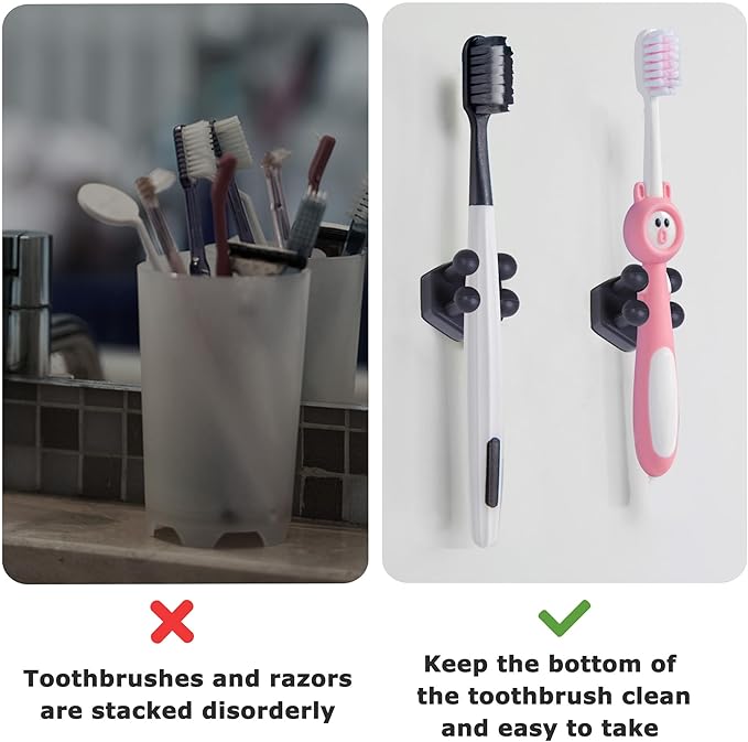 Silicone Toothbrush Holders for Bathroom - Adhesive Shower Toothbrush Holder Wall Mounted, Multi-Function Hook Waterproof Razor Holder Single Hook, Utility Plug Holder for Kitchen Living Room Office