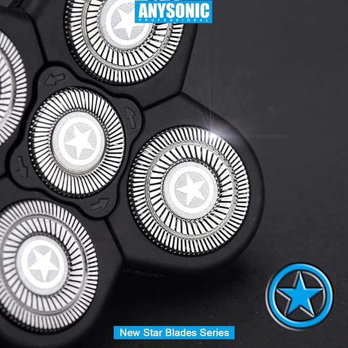 ANYSONIC Star 5 Blades Shaver Replacement Heads Compatible with Freedom Gold Head Shaver, ANYSONIC 5 Blades Replacement Blades Wet and Dry Use(5 Blades, Gold)