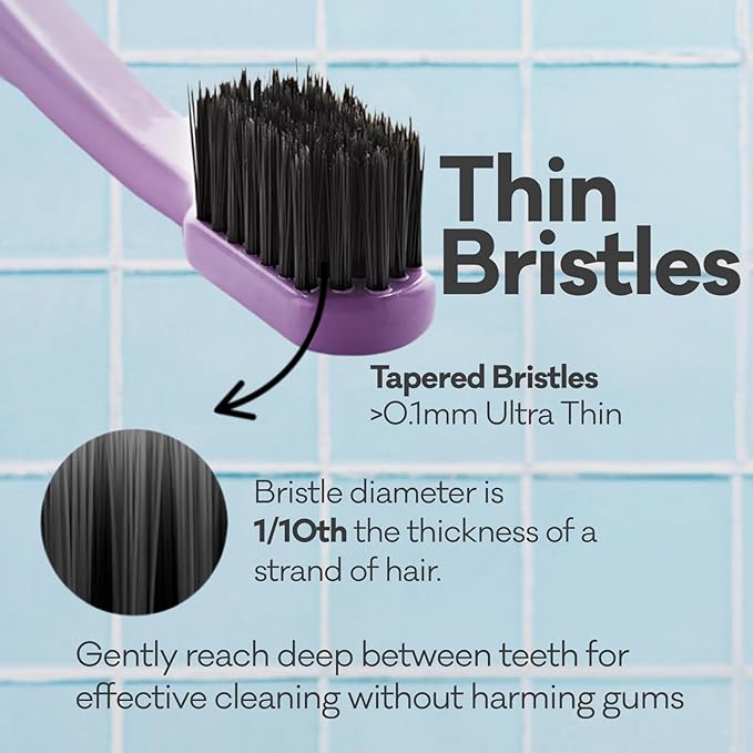 Grin Charcoal-Infused 100% Recycled Toothbrush, Medium, 4 Count (Pack of 2), Purple, Suitable for Sensitive Teeth and Gums