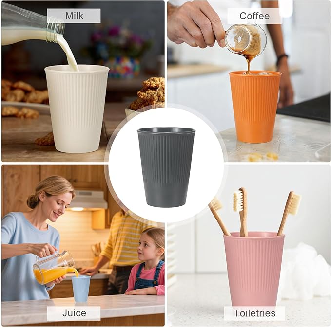 uxcell 4 Pcs Simple Toothbrush Cup, 3.3 x 3.3 x 4.2 Dishwasher Safe Bathroom Tumbler Reusable Plastic Cup Set for Storing Toothpaste Combs, Gray