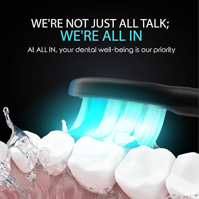 ALL IN Sonic Rechargeable LED Whitening Toothbrush - BLUE & RED LED Light Technology - 4 Advanced Deep Cleaning Modes with a Timer - Adult Toothbrush - BPA FREE and PHTHALATES FREE